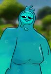  blep blue_body blurred_background dacoffeeaxolotl dripping epic_games fortnite humanoid male nude rippley slightly_chubby solo tongue tongue_out video_games 