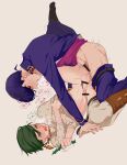  2boys anal anchor_symbol bar_censor black_hair blush boots censored clothed_sex clothes_lift clothes_pull diamond_wa_kudakenai dutch_angle earrings erection gakuran green_eyes headband_removed higashikata_josuke highres holding_headband jewelry jojo_no_kimyou_na_bouken kishibe_rohan male_focus multiple_boys pants pants_around_one_leg pants_pull penis pompadour school_uniform shirt_lift spread_legs testicles wavy_mouth wuziky00 yaoi 