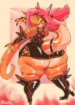  absurd_res big_butt butt dragon female hair hi_res high_heels huge_butt kiseff latex_clothing looking_at_viewer looking_back looking_back_at_viewer pink_hair solo thick_thighs 