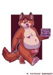  2021 anthro badwagon_(artist) belly big_belly blue_eyes brown_hair canid canine circumcised disney erection fox fur genitals gideon_grey hair male mammal nude orange_body orange_fur overweight overweight_anthro overweight_male pawpads penis pink_pawpads solo tan_body tan_fur tongue tongue_out walking zootopia 