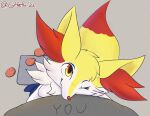  areola braixen breast_squish breasts coffeefly cookie embrace female first_person_view food hi_res hug looking_up nintendo pok&eacute;mon pok&eacute;mon_(species) red_eyes smile squish video_games 