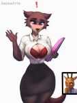  2022 5_fingers anthro aozee beastars big_breasts blue_eyes bottomwear bra breasts brown_body brown_fur canid canine canis cervid cervine cleavage clothed clothing digital_media_(artwork) duo exclamation_point female fingers fur grey_body grey_fur hi_res humanoid_hands juno_(beastars) louis_(beastars) male mammal multicolored_body multicolored_fur open_clothing open_shirt open_topwear pencil_skirt red_deer shirt signature skirt solo solo_focus surprise tan_body tan_fur topwear two_tone_body two_tone_fur underwear wardrobe_malfunction wolf 