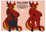  2022 anthro areola big_breasts breasts digital_media_(artwork) english_text equid fan_character featureless_crotch female fire_eclipse green_eyes hi_res huge_breasts hybrid looking_at_viewer mammal model_sheet nipples nude pupils scalie simple_background slit_pupils suirano text 