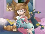  ambiguous_gender bed candyevie detailed_background eevee eeveelution female feral furniture glaceon group hi_res human jolteon looking_at_another luvie_(candyevie) mammal nintendo on_bed onionjam pok&eacute;mon pok&eacute;mon_(species) sitting sitting_on_bed tagme umbreon video_games 