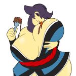  anthro big_breasts breasts cake dessert female food hi_res hisuian_typhlosion holding_breast huge_breasts licking lunis1992 nintendo pok&eacute;mon pok&eacute;mon_(species) regional_form_(pok&eacute;mon) self_lick simple_background solo tongue tongue_out typhlosion video_games white_background 