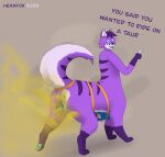  anthro blue_body blue_fur bound canid canid_taur canine canine_taur duo fart fart_cloud fart_fetish farting_on_face forced fox fox_taur fur hexafox hexafox_(artist) hi_res lagomorph leporid male male/male mammal mammal_taur purple_body purple_fur rabbit simple_background taur text 