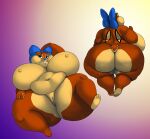  accessory anthro apricot_(kingfurryjion) back_boob big_breasts big_butt breasts brown_body brown_fur buckteeth butt chipmunk curvy_figure female fur genitals gradient_background ground_squirrel hair_accessory hair_bow hair_ribbon hi_res huge_breasts huge_butt mammal nipples nude obese obese_female overweight overweight_female pussy rear_view ribbons rodent sciurid short_stack simple_background solo teeth thick_thighs vdisco voluptuous wide_hips 