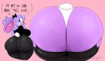  ... absurd_res accessory anthro big_breasts big_butt blush bottomwear bottomwear_down bra_strap breasts buckteeth butt clothed clothing denim denim_clothing english_text female hair_accessory hair_ribbon hi_res huge_butt jeans lagomorph leporid looking_back magician_bunny mammal open_mouth ota_(artist) panties pants pants_down partially_clothed purple_body rabbit ribbons shirt solo teeth text thick_thighs topwear underwear undressing whiskers 