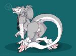  2022 anthro anus butt claws clitoral_hood feet female fur genitals grey_body grey_fur hair looking_at_viewer looking_back mammal nude pawpads paws prehensile_clitoral_hood presenting presenting_hindquarters pussy raised_tail sergal solo tongue vivien13 white_body white_fur 