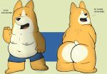  anthro belly black_nose brown_body butt canid canine canis clothing dialogue dogs_in_space domestic_dog english_text garbage_(dogs_in_space) hi_res humanoid_hands male mammal moobs navel nipples overweight sebboh solo text underwear 