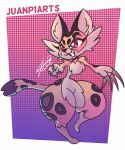 anthro clawroline claws felid feline female fur hi_res huge_thighs juanp1arts kirby_(series) kirby_and_the_forgotten_land leopard mammal multicolored_body nintendo pantherine simple_background smile solo text thick_thighs video_games 