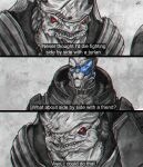  alien armor blue_eyes bodypaint bonksoundeffect dialogue duo english_text face_paint facial_scar garrus_vakarian hi_res krogan male mass_effect meme multiple_images open_mouth red_eyes scar standing teeth text turian urdnot_wrex video_games visor 