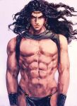  1boy battle_tendency black_hair bracer chocoblood earrings highres horns jewelry jojo_no_kimyou_na_bouken kars_(jojo) loincloth long_hair male_focus manly muscular muscular_male pelvic_curtain purple_hair realistic revealing_clothes solo wavy_hair 