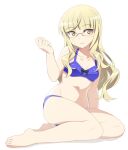  1girl arm_support blue_bra blue_panties bow bow_bra bra breasts glasses long_hair looking_at_viewer nanashino navel panties perrine_h._clostermann sitting small_breasts smile solo strike_witches underwear wavy_hair white_background world_witches_series yellow_eyes yokozuwari 