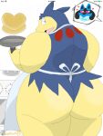  &lt;3 &lt;3_eyes anthro apron big_butt blush butt clothing cooking duo hi_res looking_back_at_another lucario male narrowed_eyes nintendo pok&eacute;mon pok&eacute;mon_(species) sacredsun519 simple_background smile sol_(sacredsun519) typhlosion video_games 