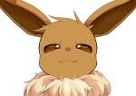  2021 ambiguous_gender brown_body brown_eyes brown_fur c62r8myfyiuhf5d canid canine eevee feral fluffy fur half-closed_eyes headshot_portrait hi_res kemono looking_at_viewer mammal narrowed_eyes neck_tuft nintendo pok&eacute;mon pok&eacute;mon_(species) portrait reaction_image simple_background smug solo tuft video_games white_background white_body white_fur 