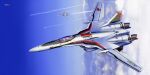  aircraft airplane asterozoa canopy_(aircraft) cloud copyright_name fighter_jet flying highres jet logo macross macross_frontier mecha military military_vehicle no_humans sky solo_focus thrusters vehicle_focus vf-25 