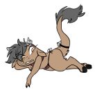 1:1 2021 accessory anthro big_tail bikini biped blush bovid bovine broken_horn brown_body brown_fur cattle claws clenched_teeth clothed clothing digital_media_(artwork) female fur furgonomics grey_hair grey_horn hair hi_res hooves horn leg_tuft lying mammal manitka manitka_(character) on_front orange_eyes simple_background solo swimwear tail_accessory tail_clothing tail_tuft teeth tuft white_background 