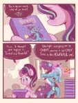  absurd_res cape clothing comic dialogue english_text equid equine female friendship_is_magic glowing hasbro hat headgear headwear hi_res horn magic mammal my_little_pony purple_eyes scribble-potato starlight_glimmer_(mlp) text trixie_(mlp) unicorn wizard_hat 