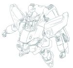  clenched_hands f91_gundam flying from_above gundam gundam_f91 looking_up mecha mobile_suit monochrome niiyan no_humans science_fiction solo v-fin white_background 