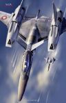  aircraft airplane asterozoa canopy_(aircraft) cloud fighter_jet from_above jet macross macross_flashback_2012 mecha military military_vehicle no_humans roundel science_fiction sky variable_fighter vf-4 