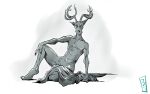  2022 abs anthro antlers athletic athletic_anthro athletic_male beastars bed_sheet bedding cervid cervine convenient_censorship digital_media_(artwork) fur greyscale horn joesanchez looking_at_viewer louis_(beastars) male mammal monochrome navel nude pose red_deer signature sitting solo 
