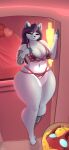  anthro bed big_breasts breasts clothed clothing female furniture hair hi_res lingerie long_hair mammal navel pillow shakotanbunny skimpy solo tattoo thick_thighs wide_hips 