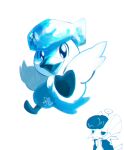  ... blue_theme dated gakuran highres monochrome open_mouth pokemon pokemon_(creature) pompadour quaxly school_uniform siriusbread spoken_ellipsis swampert white_background 