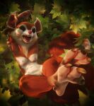  3d_(artwork) 4_fingers anthro belly big_ears breasts claws digital_media_(artwork) dota eyelashes eyeshadow feet female fingers forest forest_background fur genitals hi_res hoodwink_(dota) leaf makeup mammal nature nature_background nipples nude open_mouth outside paws plant red_body red_fur rodent sciurid solo stretching tail_tuft toes tree tree_squirrel tuft video_games vlad-lox white_body yawn 