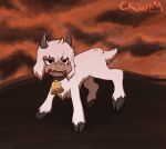  2021 angry bell bell_collar bovid caprine child chirin_(ringing_bell) cloud collar crowneprince digital_drawing_(artwork) digital_media_(artwork) domestic_sheep fangs feral fur hooves horn looking_at_viewer male mammal mountain red_background ringing_bell_(film) sanrio sheep signature simple_background solo white_body white_fur young 