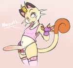  anthro bulge clothing domestic_cat emenius erection felid feline felis footwear genitals gloves handwear male mammal meowth nintendo penis pink_clothing pok&eacute;ball pok&eacute;mon pok&eacute;mon_(species) shirt socks solo tank_top topwear underwear video_games 