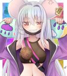  1girl absurdly_long_hair animal_ears blue_archive crop_top jacket long_hair mirun_(funimani) mouse_ears purple_jacket saya_(blue_archive) solo very_long_hair 