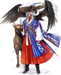  1boy animal_on_shoulder armor artist_request bird bird_on_shoulder check_commentary commentary_request condor dark_skin deer deer_antlers feathers japanese_armor japanese_clothes katana long_hair male_focus petting samurai sheath sheathed snow sword tagme transparent_background weapon white_hair world_flags 