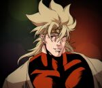 1boy blonde_hair dio_brando jojo_no_kimyou_na_bouken less_end male_focus manly mullet muscular muscular_male red_eyes shirt solo spiked_hair stardust_crusaders tight tight_shirt turtleneck 