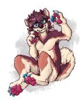  anthro blue_eyes brown_body brown_fur brown_hair canid canine canis claws curled_tail d20 dice domestic_dog eyewear fur glasses hair male mammal mastectomy_scar nude painted_claws pawpads pink_claws pink_pawpads scar shiba_inu solo spitz tan_body tan_fur terry_(roanoak) zterry 