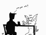  animated anon anthro beverage black_and_white canid chair clothed clothing coffee duo english_text eyewear female furniture glasses human humanoid mammal monochrome table text unknown_artist 