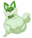  2022 absurd_res alternate_version_at_source anthro big_butt breasts butt female fur green_body green_fur hi_res huge_butt looking_at_viewer looking_back nintendo nude pok&eacute;mon pok&eacute;mon_(species) solo sprigatito sssonic2 video_games 