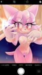  &lt;3 &lt;3_eyes anthro blush bodily_fluids breasts cum cum_in_mouth cum_in_pussy cum_inside cum_on_breasts fan_character female fur genital_fluids genitals hair hi_res licking nipples phone pink_body pink_fur pink_hair pink_nose pinkuunegai pubes purple_eyes pussy sega selfie solo sonic_the_hedgehog_(series) tongue tongue_out 