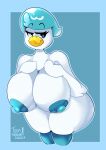 absurd_res anthro areola big_breasts blue_nipples breasts female hi_res looking_aside nintendo nipples pok&eacute;mon pok&eacute;mon_(species) quaxly solo thick_thighs toonsexual toony video_games white_body 