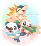  cyndaquil fire flying gingy_k_fox looking_at_viewer nintendo oshawott pok&eacute;mon pok&eacute;mon_(species) rowlet shell video_games 