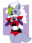  2022 animatronic anthro breasts canid canine canis clothed clothing digital_media_(artwork) enderbendr female five_nights_at_freddy&#039;s five_nights_at_freddy&#039;s:_security_breach hair hi_res looking_at_viewer machine mammal one_eye_closed robot roxanne_wolf_(fnaf) scottgames simple_background smile solo thick_thighs video_games wink winking_at_viewer wolf 