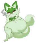  2022 absurd_res anthro anthrofied big_butt breasts butt drugs female fur green_body green_fur hi_res huge_butt looking_at_viewer looking_back marijuana nintendo nude pok&eacute;mon pok&eacute;mon_(species) pok&eacute;morph smoking solo sprigatito sssonic2 substance_intoxication video_games 