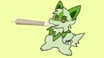  3_toes ambiguous_gender anthro drugs feet fur h3llvixn hair looking_at_viewer marijuana nintendo pok&eacute;mon pok&eacute;mon_(species) simple_background smile smoking smoking_weed solo sprigatito standing stoned substance_intoxication toes video_games 