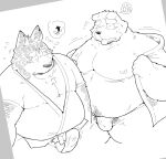  2022 anthro asian_clothing balls belly blush bulge canid canine canis clothing domestic_dog duo east_asian_clothing fundoshi genitals hi_res japanese_clothing kemono male male/male mammal moobs nipples overweight overweight_male suishou0602 tongue tongue_out underwear ursid 