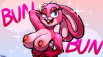  anthro big_breasts breasts buckteeth eyelashes featureless_crotch female hi_res lagomorph leporid mammal nipples nude pink_body protagon rabbit solo teeth 