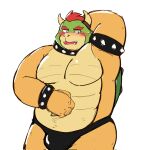  2022 anthro belly blush bodily_fluids bowser bulge clothing hi_res humanoid_hands kemono koopa male mario_bros nintendo overweight overweight_male re_jin37 scalie simple_background solo sweat underwear video_games white_background 