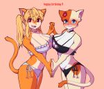  absurd_res anthro big_breasts blush breast_squish breasts cat_lingerie clothing cute_fangs demenmenabung domestic_cat duo embarrassed felid feline felis female female/female hair hand_holding happy hi_res lingerie looking_at_viewer mammal ponytail reluctant shy smile squish super_animal_royale 