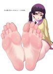  1girl absurdres ao_no_exorcist bare_legs barefoot eyebrows feet foot_focus highres kamiki_izumo legs long_hair looking_at_viewer no_shoes short_eyebrows sitting soles toes user_xsw3991 