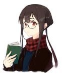  1boy bangs black_hair coffeekite fate/grand_order fate_(series) glasses highres koha-ace long_hair long_sleeves looking_at_viewer oda_nobukatsu_(fate) ponytail red_eyes sidelocks solo very_long_hair 