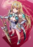  absurdres aegis_sword_(xenoblade) bangs bare_legs bare_shoulders blonde_hair breasts bureikubureido chest_jewel cleavage cleavage_cutout clothing_cutout dress earrings elbow_gloves gem gloves headpiece highres jewelry large_breasts long_hair mythra_(xenoblade) short_dress swept_bangs thigh_strap tiara very_long_hair white_dress white_footwear white_gloves xenoblade_chronicles_(series) xenoblade_chronicles_2 yellow_eyes 